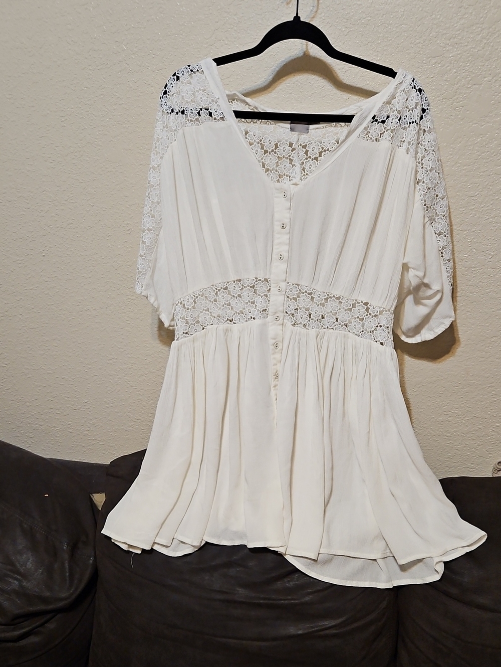 ASOS Cream Lace-Trim Button-Front Tunic
